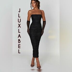 JLUXLABEL new Black with soft gold Strapless Dress is very stylish